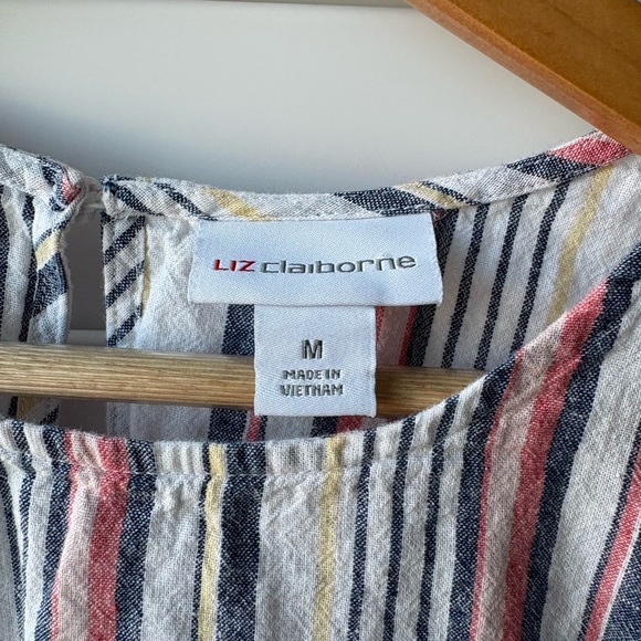 Liz Claiborne Multicolor Striped Linen short sleeved shirt top medium - Picture 2 of 7
